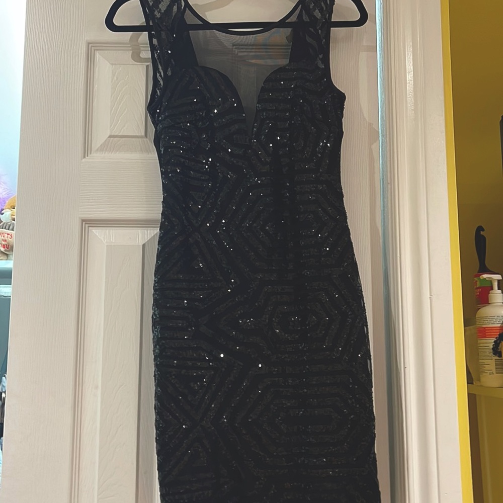 black sequin dress